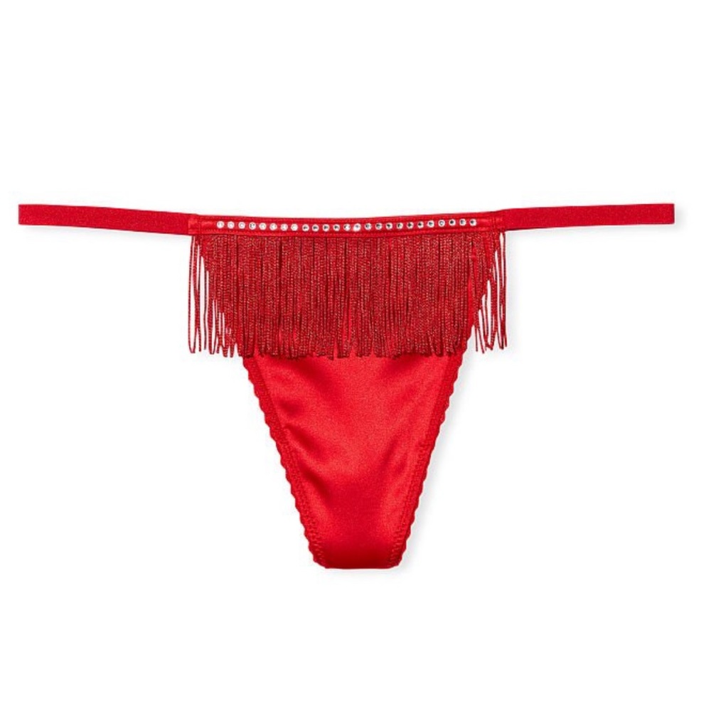 Victoria’s Secret Very Sexy RED 
Fringe V-String Panty size Large NWT Shine
